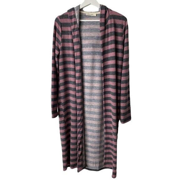 Chloe & Katie Hooded Striped Duster Cardigan - Picture 1 of 9
